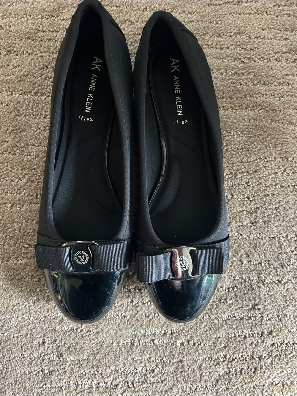 Anne Klein Black Patent Bow Cap-Toe Ballet Flats